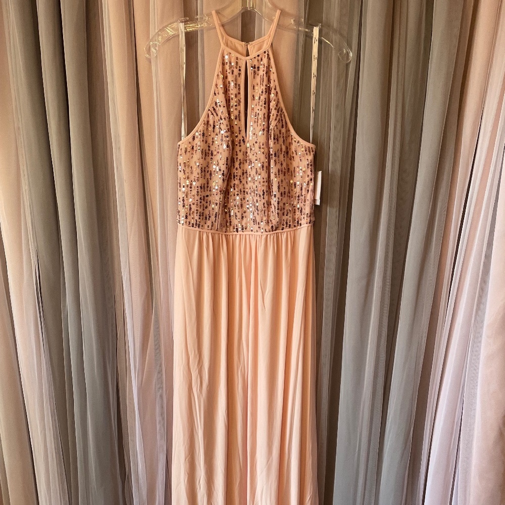 David's Bridal High neck with keyhole sequin dress NWT